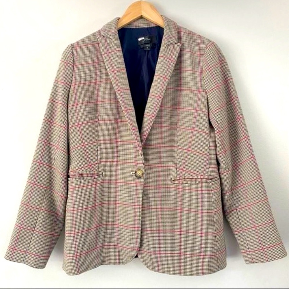 J. Crew Kyle Plaid Parke Classic Blazer Jacket in Rose Plaid 6